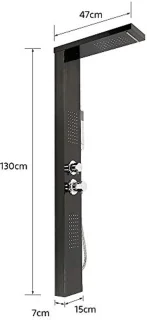 Thermostatische Douchekolom met Handdouche en 5 Waterstanden - Stijlvol Zwart Roestvrij Staal 130 cm