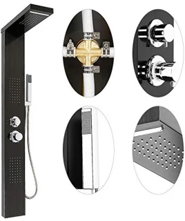 Thermostatische Douchekolom met Handdouche en 5 Waterstanden - Stijlvol Zwart Roestvrij Staal 130 cm