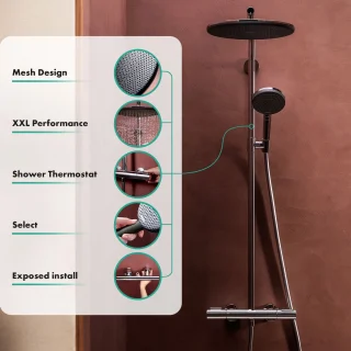 hansgrohe Raindance Alive S Puro - Showerpipe - Ecostat thermostaat - 300mm maat - 1 straalfunctie - Brushed Black Chrome