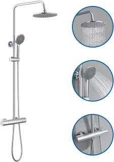 Auralum MAX - Regendouche met Thermostaatkraan - Regendouche en Handdouche - 9 inch Douchekop - Rond Design - Chroom