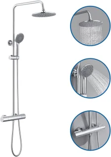Auralum MAX - Regendouche met Thermostaatkraan - Regendouche en Handdouche - 9 inch Douchekop - Rond Design - Chroom