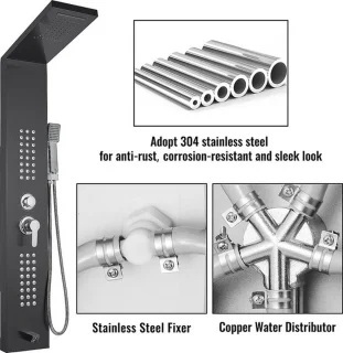Led Licht Douche Panel Systeem - Doucheset - Compleet Douchesysteem - Mat Zwarte Hoofd en Handdouche - Massage Douche - Kraan - Regendouche voor Badkamer - Waterval Rain Douchekraan