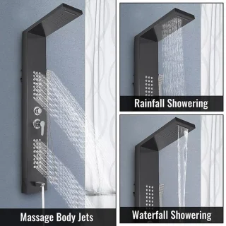 Led Licht Douche Panel Systeem - Doucheset - Compleet Douchesysteem - Mat Zwarte Hoofd en Handdouche - Massage Douche - Kraan - Regendouche voor Badkamer - Waterval Rain Douchekraan