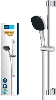 Douchestangset waterbesparend 8 l-per-minuut (3 straalsoorten lijmen of boren) vierkant chroom - Vitalio 110 - 26096001 - 60 cm regendouche zonder kraan