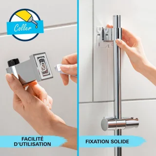 Douchestangset waterbesparend 8 l-per-minuut (3 straalsoorten lijmen of boren) vierkant chroom - Vitalio 110 - 26096001 - 60 cm regendouche zonder kraan