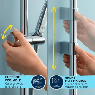 Douchestangset waterbesparend 8 l-per-minuut (3 straalsoorten lijmen of boren) vierkant chroom - Vitalio 110 - 26096001 - 60 cm regendouche zonder kraan
