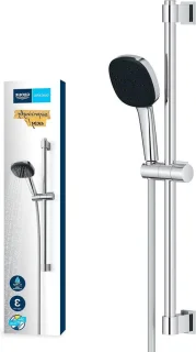 Douchestangset waterbesparend 8 l-per-minuut (3 straalsoorten lijmen of boren) vierkant chroom - Vitalio 110 - 26096001 - 60 cm regendouche zonder kraan