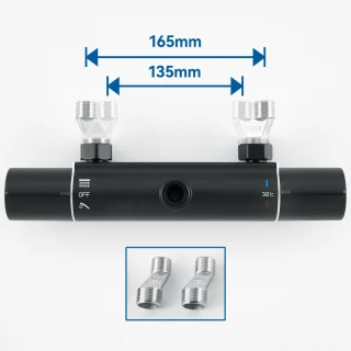 Auralum MAX - Regendouche met 38°C Thermostaatkraan - Regendouche en Handdouche - Verstelbare Hoogte 84-121 cm - Met 3 standen handdouche - Zwart