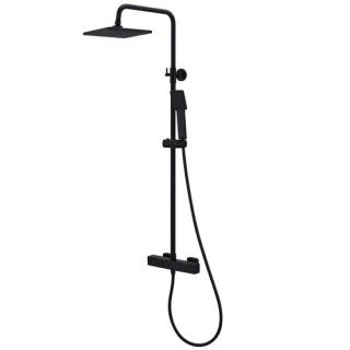 Regendouche – Doucheset – Douche Systeem – Douchekop – Thermostaatkraan – Mat Zwart – RVS Regendouche 22x22 cm – Thermostatische Veiligheid 38°C
