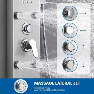 Douchepaneel met Hydromassage-jets LCD Temperatuurweergave - Regendouche en Handdouche van Roestvrij Staal regendouche zonder kraan