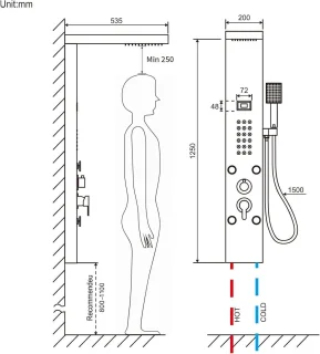 Douchepaneel met Hydromassage-jets LCD Temperatuurweergave - Regendouche en Handdouche van Roestvrij Staal regendouche zonder kraan