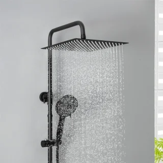 DERW max Regendouche met Thermostaatkraan - Zwart Douchesysteem Regendouche met 5-functie handdouche - Mat Zwarte Doucheset - Handdouche - Doucheset Mat Zwart