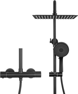 DERW max Regendouche met Thermostaatkraan - Zwart Douchesysteem Regendouche met 5-functie handdouche - Mat Zwarte Doucheset - Handdouche - Doucheset Mat Zwart review