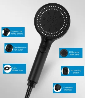 RFWR® Waterbesparende Douchekop met 6 Straalsoorten en 1,5 m Slang