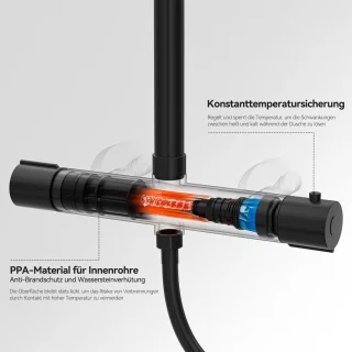 Auralum MAX - Regendouche met Thermostaatkraan - Regendouche Ø 25.4 cm en Handdouche Ø 8.5 cm - 10 inch Douchekop - Vierkant Design - Zwart