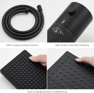 Auralum MAX - Regendouche met Thermostaatkraan - Regendouche Ø 25.4 cm en Handdouche Ø 8.5 cm - 10 inch Douchekop - Vierkant Design - Zwart