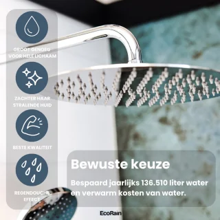 EcoRain© 30% Waterbesparende Regendouchekop Tyler 30 CM Vierkant met Douchearm en Slangaansluiting - Hoge Druk - Universele Aansluiting - Anti-kalk Douchekop - 2 jaar garantie - Chroom