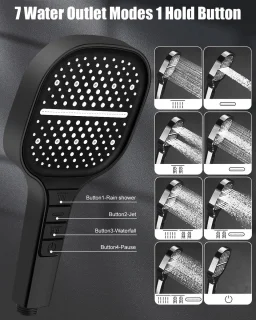 RFWR® Waterbesparende Douchekop met 7 Instellingen, Handdouche voor Comfortabele Douche-Ervaringen