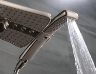 RFWR® Douchecombinatie in geborsteld nikkel, Vaste en Handdouche met Grijze Frontplaten