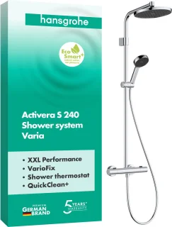 hansgrohe Activera S - Showerpipe - EcoSmart+ waterbesparend - Ecostat thermostaat - 240mm maat - 1 straalfunctie - Chroom