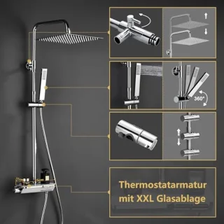 Regendouche douchesysteem met thermostaatkraan en roestvrijstalen doucheset