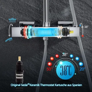 Hoogte verstelbare thermostatische douchekolom met chroom douchekop 30x30cm