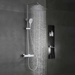 Hoogte verstelbare thermostatische douchekolom met chroom douchekop 30x30cm