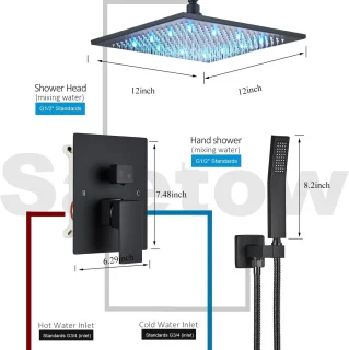 Compleet Douche Systeem met LED Regendouche en Matzwart Design