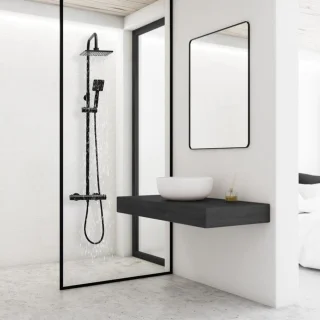 Doucheset Zwart met Regendouche 20cm en Thermostaatkraan - Moderne Badkamer Set