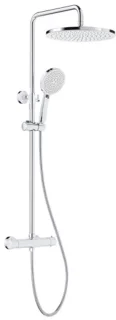 Douchesysteem met thermostaat en ronde regendouche, complete set met 5 straalsoorten, hoogte verstelbaar van 92-126 cm
