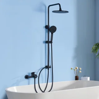 Auralum Max - Douche Set - Douchesysteem Regendouche - Zwart - RVS - Handdouche met 4 Functions - Duurzame Messing Omsteller voor Badkamer - Wandmontage