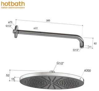Hotbath Cobber M106 RG universeel hoofddouche 30 cm inclusief wandarm rozé goud