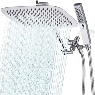 30,5 cm dubbele douchekop combinatie | Regendouche met handdouche en verstelbare arm | 3-weg omvormer en lange slang voor badkamerupgrade