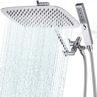 30,5 cm dubbele douchekop combinatie | Regendouche met handdouche en verstelbare arm | 3-weg omvormer en lange slang voor badkamerupgrade