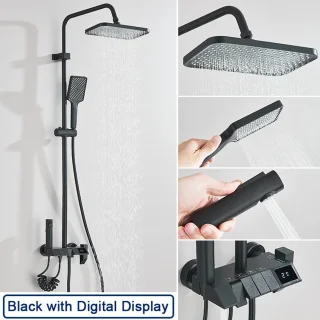 Ohana DT - Douchekop - Douchekraan Set - Regendouche - Handdouche - Met Digitaal Display - ABS- Moderne afwerking - Zwart