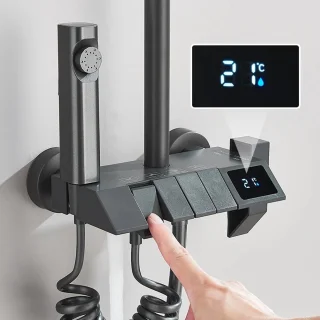 Ohana DT - Douchekop - Douchekraan Set - Regendouche - Handdouche - Met Digitaal Display - ABS- Moderne afwerking - Zwart