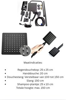 Wat vinden we goed aan de CasaLuxe Luxe Regendoucheset - mat zwart - complete douch met Regendouch Handdouch & Shampoo Bakje - Zinklegering