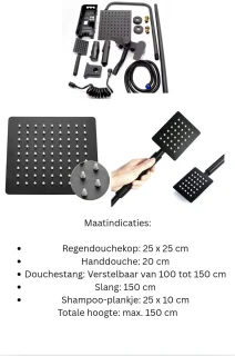 CasaLuxe Luxe Regendoucheset - mat zwart - complete douch met Regendouch Handdouch & Shampoo Bakje - Zinklegering