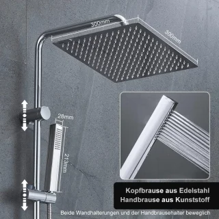 Regendouche doucheset met XXL doucheplank en 30x30 cm hoofddouche