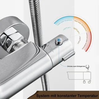 Thermostatische regendouche systeem met handdouche - verstelbare douchezuil - 3 straalsoorten - 38 graden Celsius regendouche zonder kraan