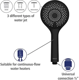 Waterbesparende Douchekop - Universele Handdouche met Duurzaam Systeem, 40% Waterbesparing, 11 cm Diameter, ABS Zwart Mat