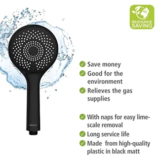 Waterbesparende Douchekop - Universele Handdouche met Duurzaam Systeem, 40% Waterbesparing, 11 cm Diameter, ABS Zwart Mat