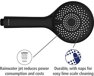 Waterbesparende Douchekop - Universele Handdouche met Duurzaam Systeem, 40% Waterbesparing, 11 cm Diameter, ABS Zwart Mat