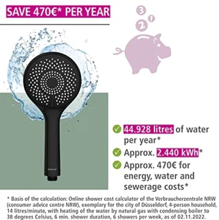 Waterbesparende Douchekop - Universele Handdouche met Duurzaam Systeem, 40% Waterbesparing, 11 cm Diameter, ABS Zwart Mat