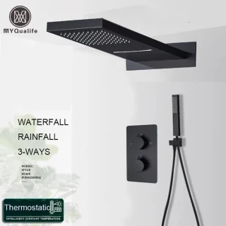 Betaalbare Goederen® Plafond Douchekop - Goud - Led - Douchekraan - Slimme Digitale Display - Mengkraan Douche - Regendouchekop - Led Regendouche - Waterval