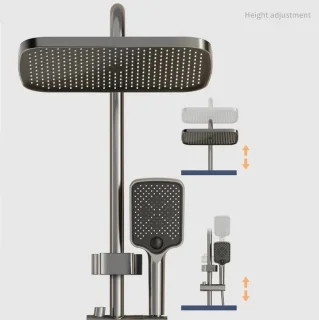 QPFO® Regendouche Compleet Douchesysteem - Vierkante Doucheset met Handdouche - Verstelbaar ABS - Grijs met Digitaal Temperatuur Display