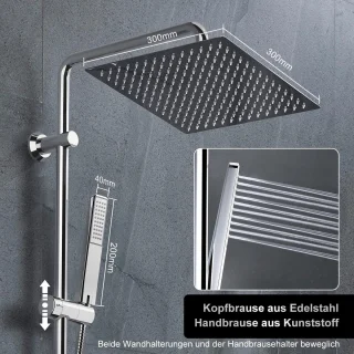 RFWR® Regendouche Douchesysteem met Handdouche en Douchekop 30x30cm - Roestvrij Stalen Douchekolom voor Badkamer