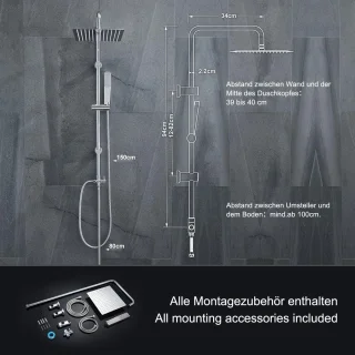 RFWR® Regendouche Douchesysteem met Handdouche en Douchekop 30x30cm - Roestvrij Stalen Douchekolom voor Badkamer