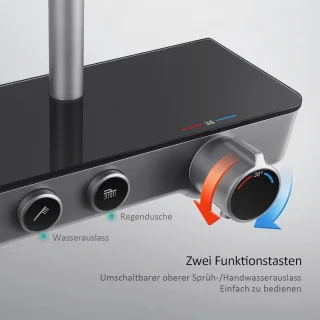 Doucheset met Thermostaat en Regendouche - Compleet Douchesysteem Met Handdouche en Glazen Plank - Antraciet Mat