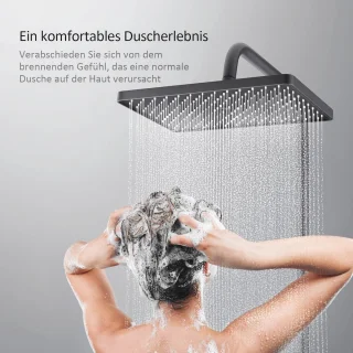 Doucheset met Thermostaat en Regendouche - Compleet Douchesysteem Met Handdouche en Glazen Plank - Antraciet Mat